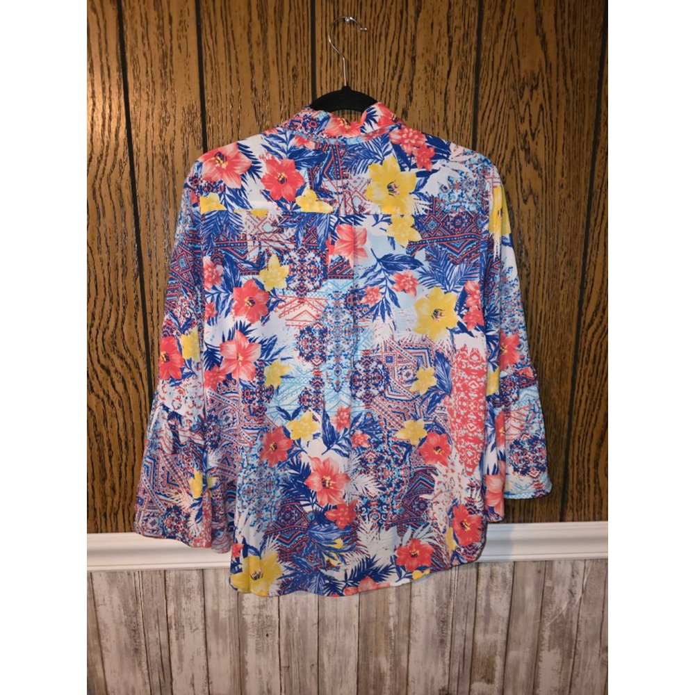 Women's Ruby Rd. Blue Red Floral Blouse L - Picture 5 of 5